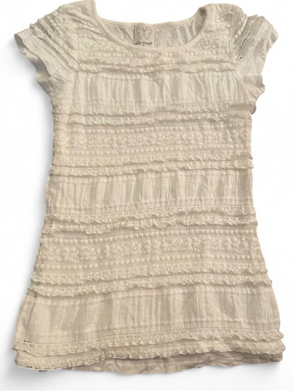 Ella Moss White Lace Ruffle Short Sleeve Top Girls Size 10